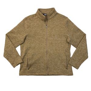 Lands End Sweater Mens L Large Bison Parchment Mock Neck Midweight Fleece Jacket